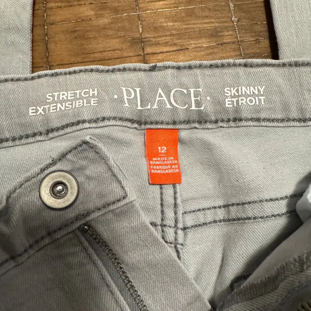 The Children's Place Boys Light Grey Stretch Skinny Jeans Size 12 Light Stains - Picture 6 of 9